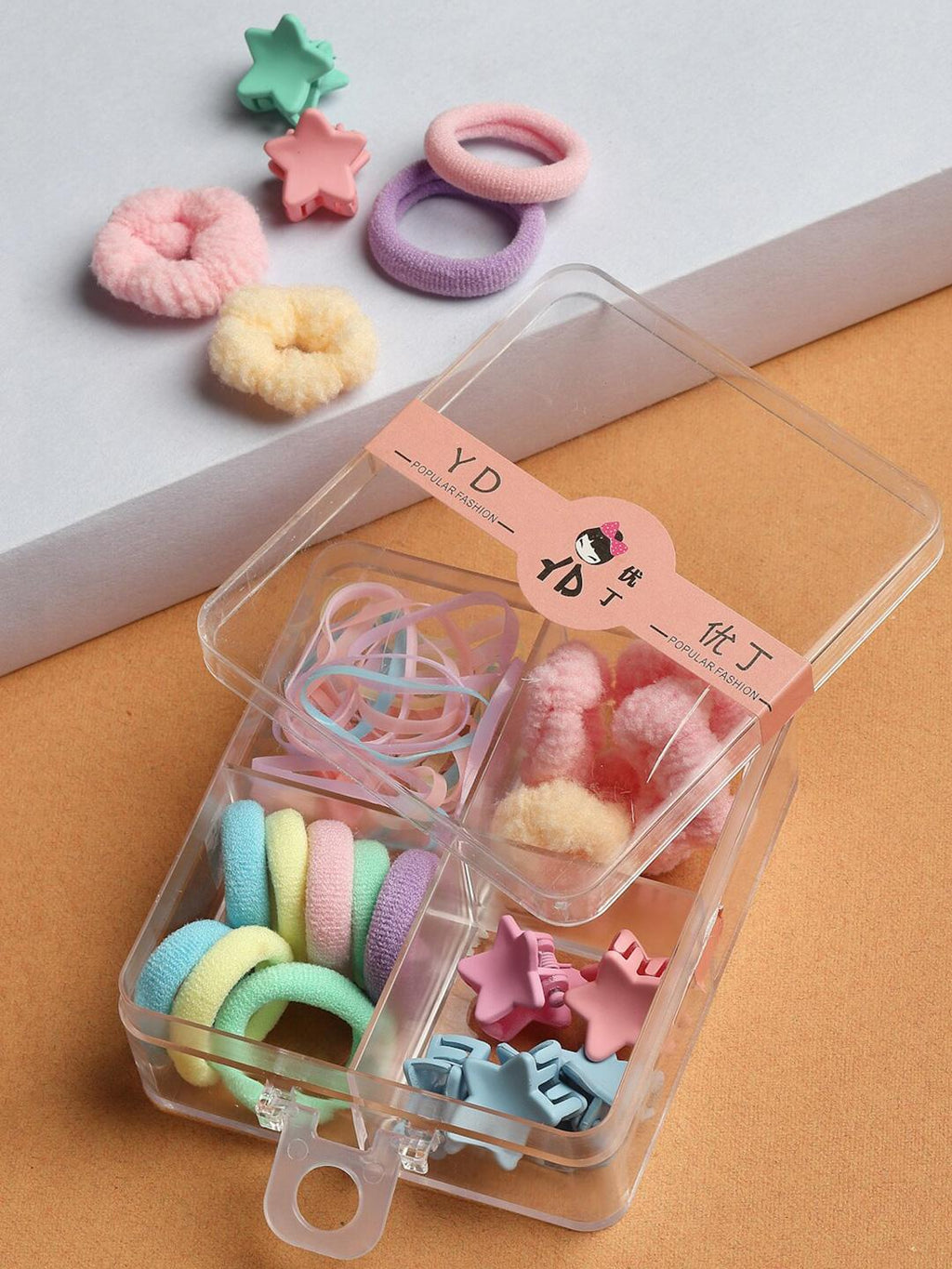 Kids Hair Accessories Set with Storage Box, Mini Claw Clips & Soft Elastic Hair Bands, Multicolor Hair Ties Kit for Girls