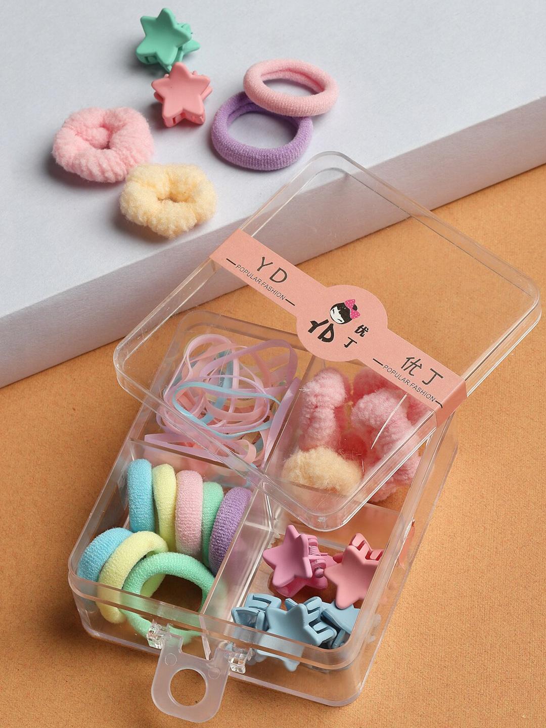 Kids Hair Accessories Set with Storage Box, Mini Claw Clips & Soft Elastic Hair Bands, Multicolor Hair Ties Kit for Girls