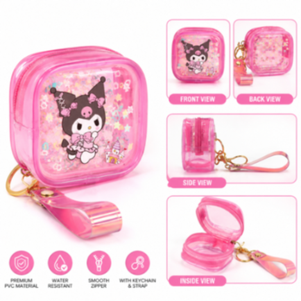 Transparent PVC Mini Coin Pouch with Keychain & Wrist Strap | Cute Cartoon Zipper Wallet | Portable Earbuds & Coin Case