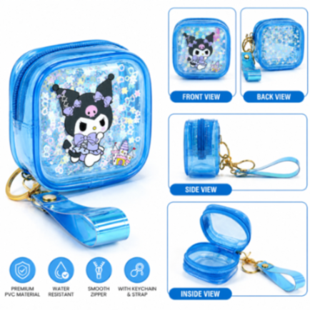Transparent PVC Mini Coin Pouch with Keychain & Wrist Strap | Cute Cartoon Zipper Wallet | Portable Earbuds & Coin Case