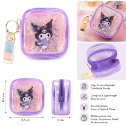 Transparent PVC Mini Coin Pouch with Keychain & Wrist Strap | Cute Cartoon Zipper Wallet | Portable Earbuds & Coin Case