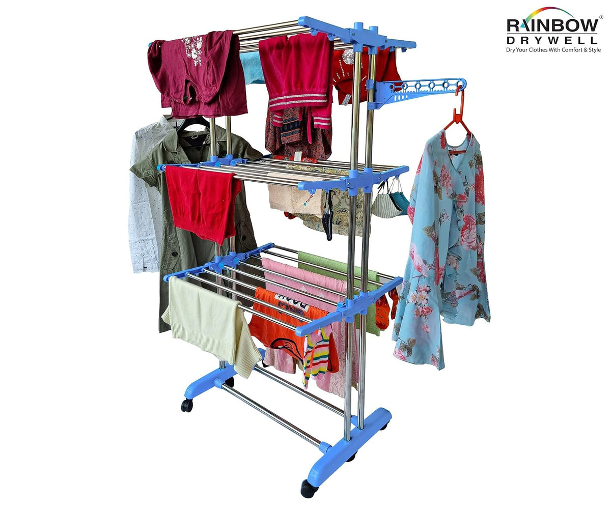 Heavy Duty 4 Tier Stainless Steel Foldable Cloth Drying Stand, 3 Layer Rust-Free Clothes Dryer/Cloth Stand/Laundry Racks/Clothes Hanger for Indoor/Outdoor/Balcony