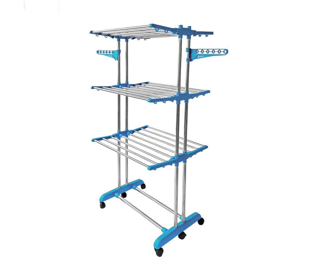 Heavy Duty 4 Tier Stainless Steel Foldable Cloth Drying Stand, 3 Layer Rust-Free Clothes Dryer/Cloth Stand/Laundry Racks/Clothes Hanger for Indoor/Outdoor/Balcony