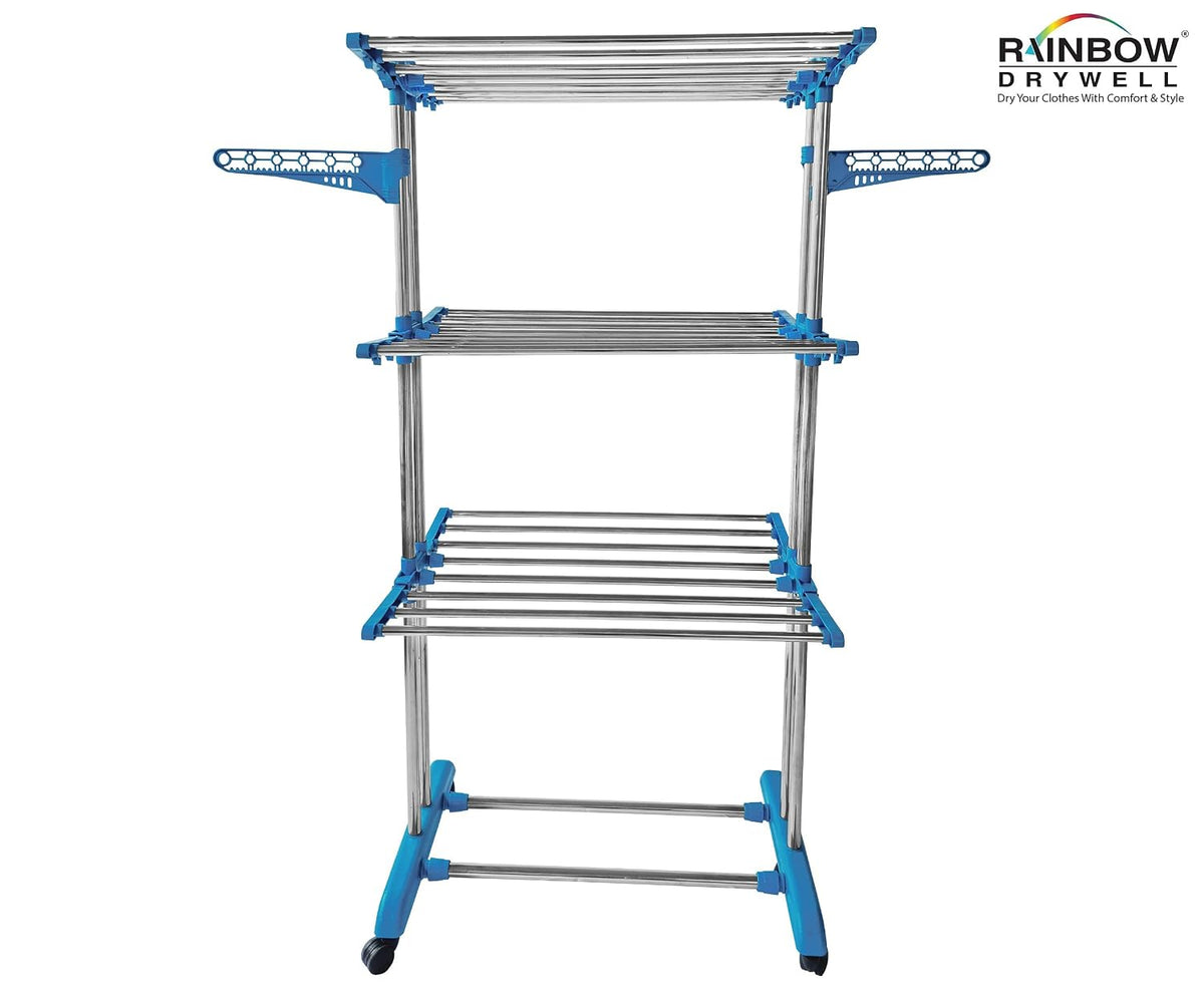 Heavy Duty 4 Tier Stainless Steel Foldable Cloth Drying Stand, 3 Layer Rust-Free Clothes Dryer/Cloth Stand/Laundry Racks/Clothes Hanger for Indoor/Outdoor/Balcony