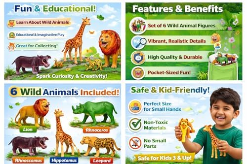 Wild Animals MED Set – 11-Piece Realistic Jungle Animal Figures Pack for Kids, Educational Wildlife Toys, Durable Plastic Playset