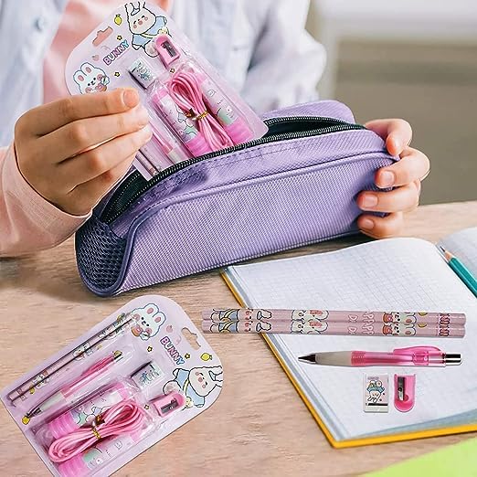 Stationery Set for Kids - 6 Pcs Combo | Includes Pen, Pencil, Sharpener, Eraser, and Skipping Rope | Perfect Birthday Return Gifts for Girls and boys