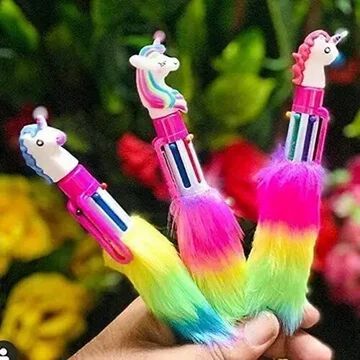 6 in 1 Unicorn Fur Pen for Kids | Rainbow Unicorn Fur Retractable Ballpoint Pens Ball Pen