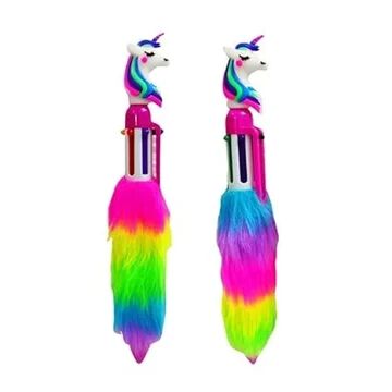 6 in 1 Unicorn Fur Pen for Kids | Rainbow Unicorn Fur Retractable Ballpoint Pens Ball Pen