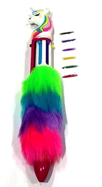 6 in 1 Unicorn Fur Pen for Kids | Rainbow Unicorn Fur Retractable Ballpoint Pens Ball Pen