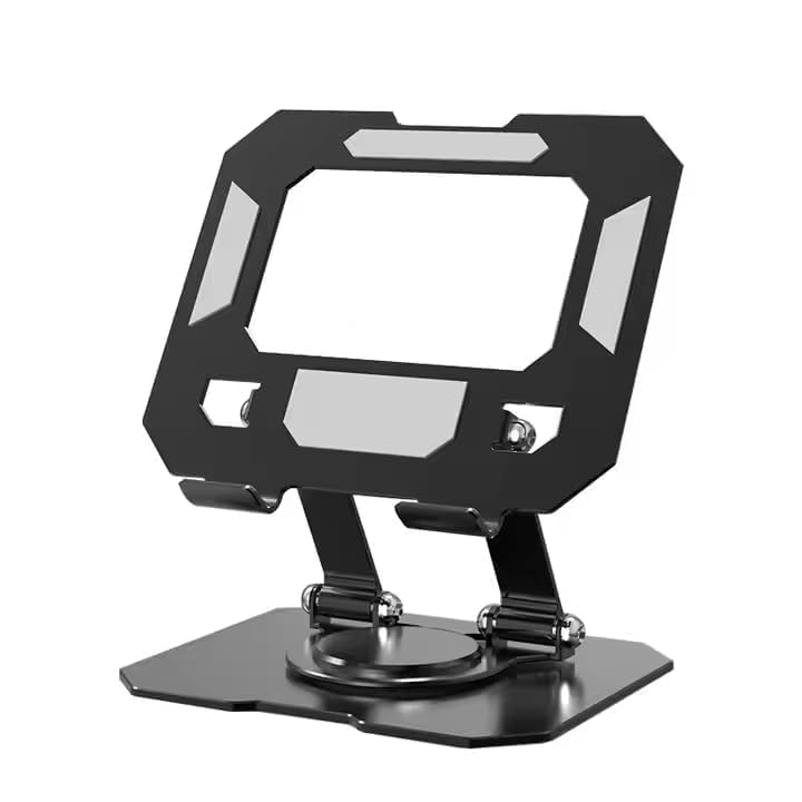 Premium Adjustable Foldable Metal Mobile & Tablet Stand for Desk, Office, Study, Kitchen & Gaming – Heavy Duty 360° Rotating Multi-Angle Mobile Compatible with All Smartphones(Black/Silver)