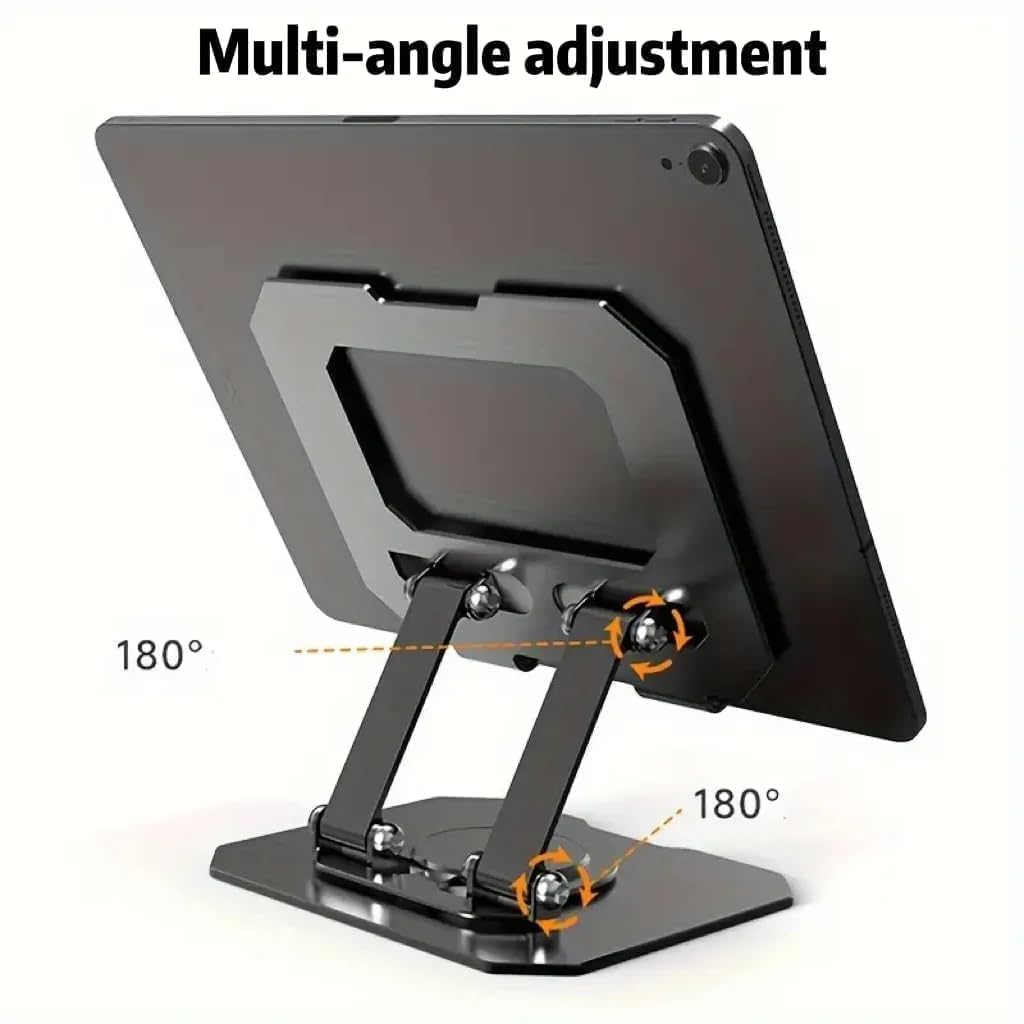 Premium Adjustable Foldable Metal Mobile & Tablet Stand for Desk, Office, Study, Kitchen & Gaming – Heavy Duty 360° Rotating Multi-Angle Mobile Compatible with All Smartphones(Black/Silver)