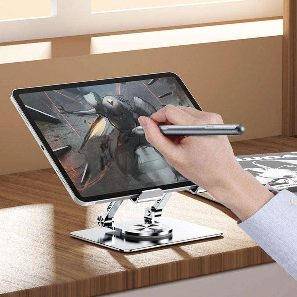 Premium Adjustable Foldable Metal Mobile & Tablet Stand for Desk, Office, Study, Kitchen & Gaming – Heavy Duty 360° Rotating Multi-Angle Mobile Compatible with All Smartphones(Black/Silver)