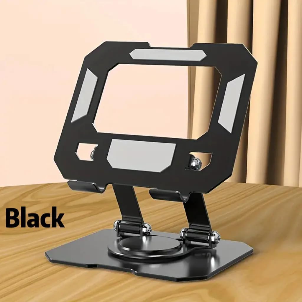 Premium Adjustable Foldable Metal Mobile & Tablet Stand for Desk, Office, Study, Kitchen & Gaming – Heavy Duty 360° Rotating Multi-Angle Mobile Compatible with All Smartphones(Black/Silver)
