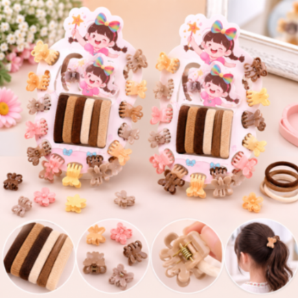 {12 Pcs} Kids Hair Accessories Set | Mini Claw Hair Clips & Soft Elastic Hair Bands | Cute Multicolor Hair Accessories for Girls