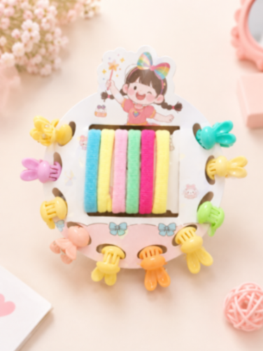 {12 Pcs} Kids Hair Accessories Set | Mini Claw Hair Clips & Soft Elastic Hair Bands | Cute Multicolor Hair Accessories for Girls