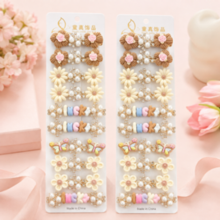 12 Pair Set Girls Fancy Hair Clips Set | Cute Flower & Pearl Hair Pins Combo Pack | Stylish Hair Accessories for Kids & Women