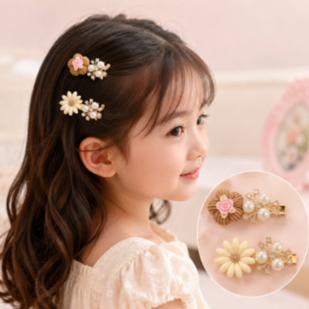 12 Pair Set Girls Fancy Hair Clips Set | Cute Flower & Pearl Hair Pins Combo Pack | Stylish Hair Accessories for Kids & Women