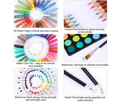 145-Piece Kids Art Set with Space Party Case, Complete Drawing and Painting Kit with Markers, Crayons, Watercolours, Art Supplies for Children