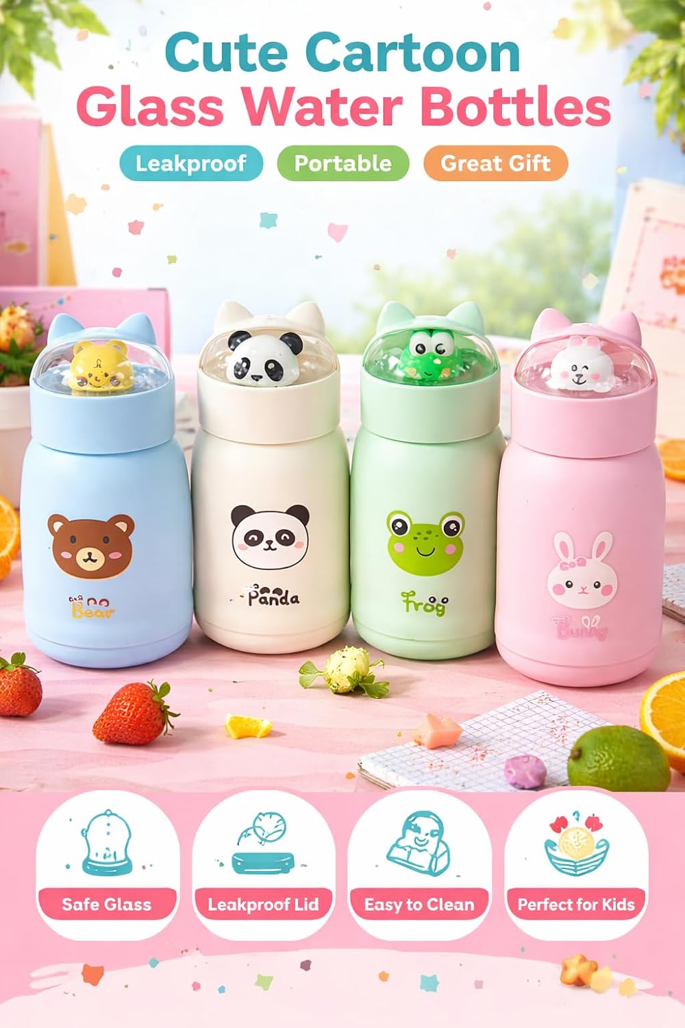 500ml Reusable Glass Water Bottle | Double Wall Leakproof | Hot & Cold Drinks | Travel & Office Use |(Multicolor)
