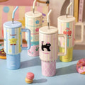 Korean Cute Tumbler with Straw & Handle, (710 mL) Travel Mug for Women & Girls, Leakproof Double Wall 316 Stainless Steel Insulated Cup for Coffee, Water, Juice & Cold Drinks