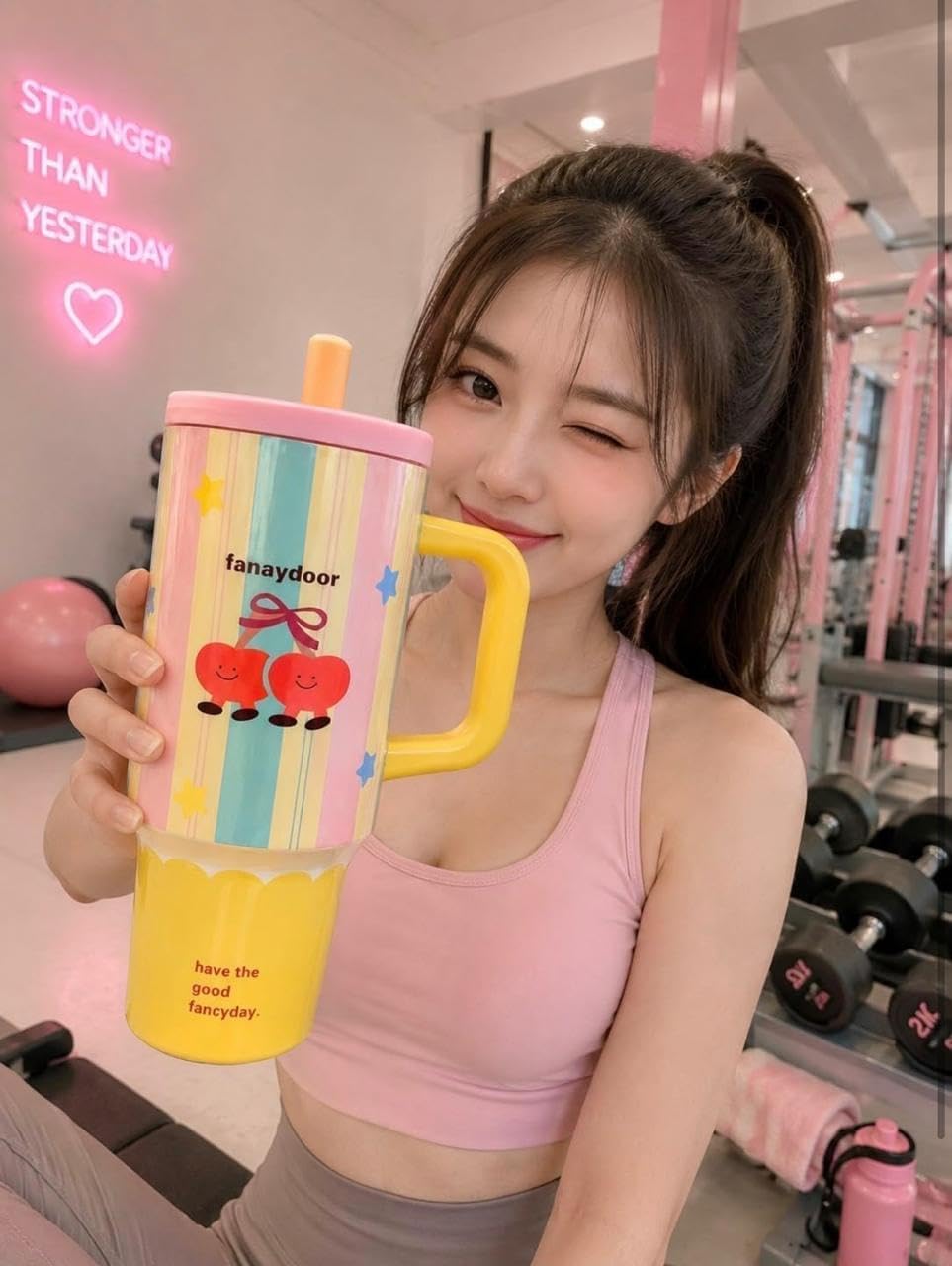 Korean Cute Tumbler with Straw & Handle, (710 mL) Travel Mug for Women & Girls, Leakproof Double Wall 316 Stainless Steel Insulated Cup for Coffee, Water, Juice & Cold Drinks