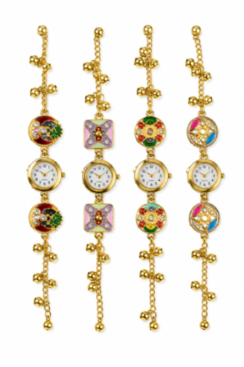 Traditional Floral Bracelet Watch for Women | Gold Plated Analog Wrist Watch with Red Floral Design | Ethnic Jewelry Style Watch for Girls & Women