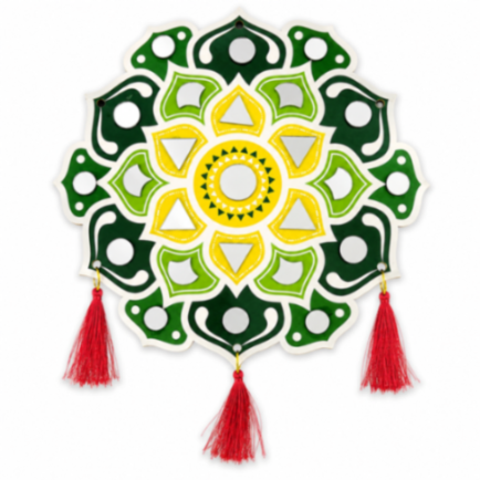 Pack of 6 Decorative Mirror Wall Hanging | Mandala Hanging Ornament with Red Tassels | Home, Diwali & Festival Decoration (random colour)
