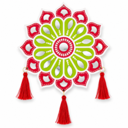 Pack of 6 Decorative Mirror Wall Hanging | Mandala Hanging Ornament with Red Tassels | Home, Diwali & Festival Decoration (random colour)