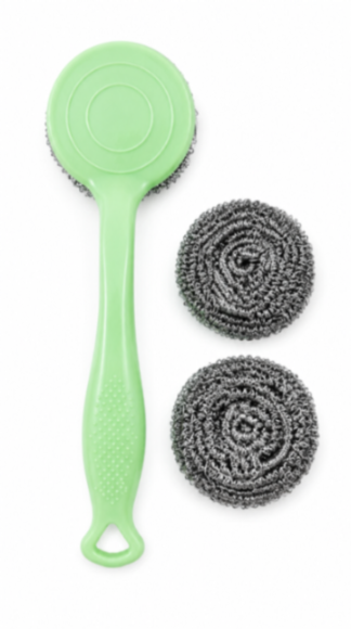 Stainless Steel Scrubbers with Handle - 1 Handles + 3 Scrubber - Cleaning Ball Utensil Metal Scrubber Scouring Pads Ball for Pot, Pan, Dish Wash, Cleaning Rust, Dirty Cleaner {Muticolor}