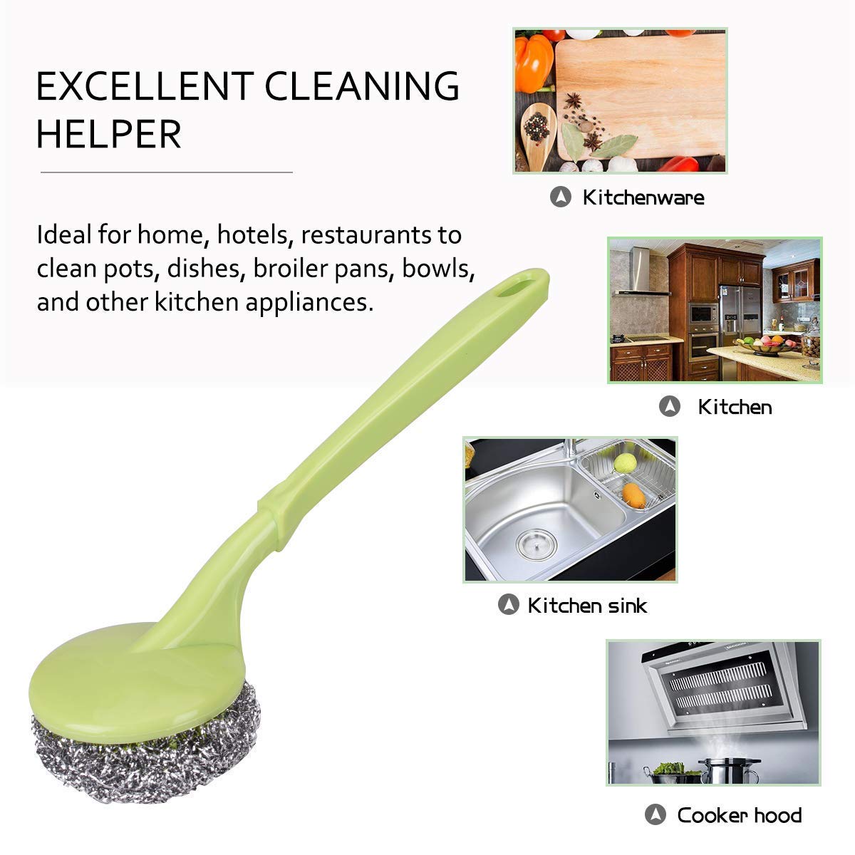 Stainless Steel Scrubbers with Handle - 1 Handles + 3 Scrubber - Cleaning Ball Utensil Metal Scrubber Scouring Pads Ball for Pot, Pan, Dish Wash, Cleaning Rust, Dirty Cleaner {Muticolor}