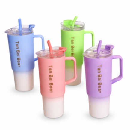 (Set of 3) Tumbler Bottle with Handle & Lid, 2 Straws with Straw Cap – Leakproof Sipper Bottle with Straw Kids Water Bottle for School & Travel {Multicolor}
