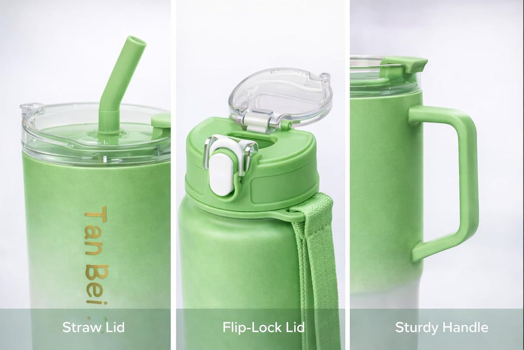 (Set of 3) Tumbler Bottle with Handle & Lid, 2 Straws with Straw Cap – Leakproof Sipper Bottle with Straw Kids Water Bottle for School & Travel {Multicolor}