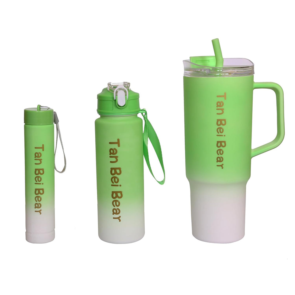(Set of 3) Tumbler Bottle with Handle & Lid, 2 Straws with Straw Cap – Leakproof Sipper Bottle with Straw Kids Water Bottle for School & Travel {Multicolor}