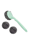 Stainless Steel Scrubbers with Handle - 1 Handles + 3 Scrubber - Cleaning Ball Utensil Metal Scrubber Scouring Pads Ball for Pot, Pan, Dish Wash, Cleaning Rust, Dirty Cleaner {Muticolor}