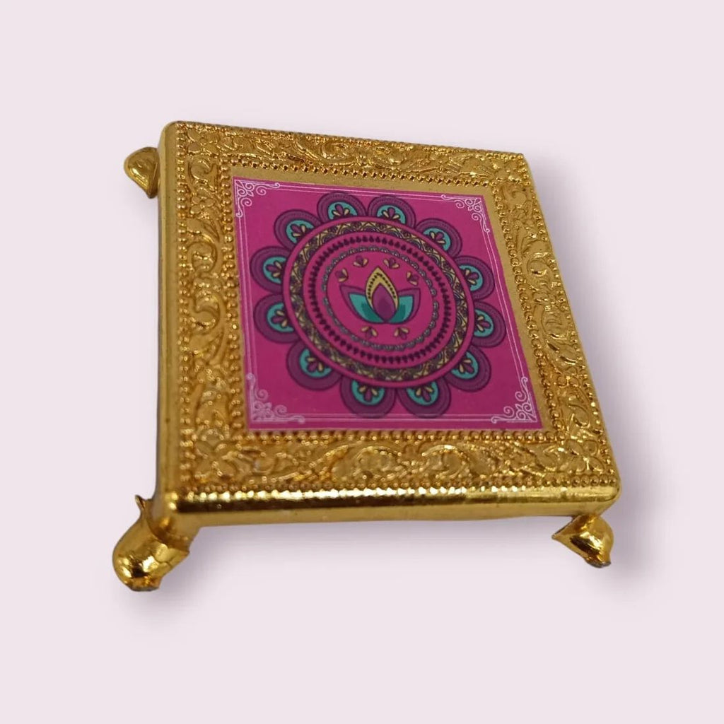Floral Designs Small Plastic chowki Pooja Decoration Best Gift for Diwali, Festivals {Random Design}