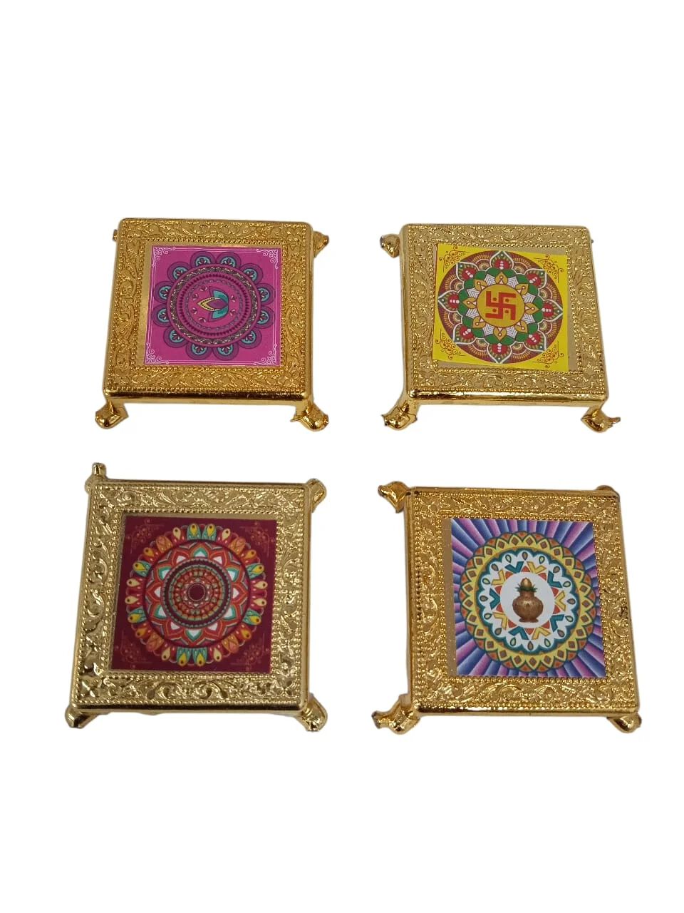 Floral Designs Small Plastic chowki Pooja Decoration Best Gift for Diwali, Festivals {Random Design}