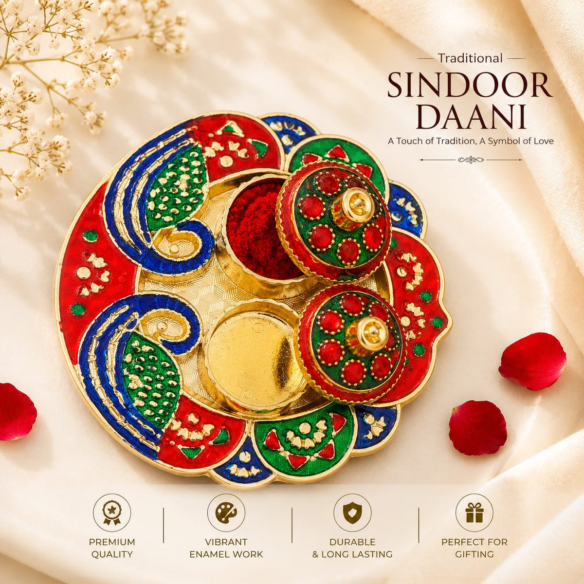 Peacock Meenakari Platter – Decorative Fiber Plastic Pooja Thali for Festivals (Random Design)