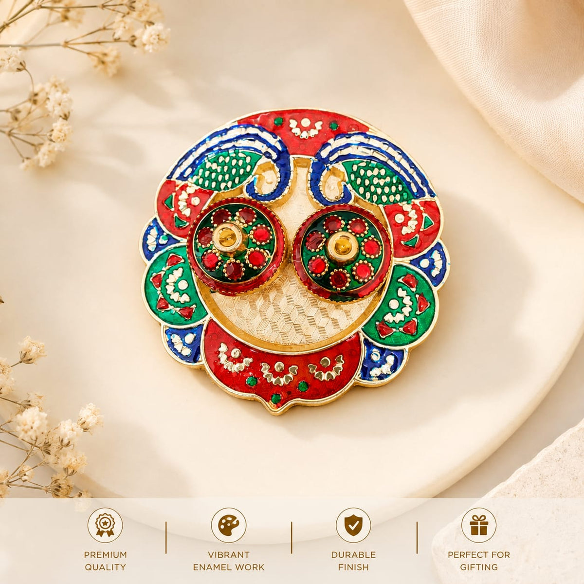 Peacock Meenakari Platter – Decorative Fiber Plastic Pooja Thali for Festivals (Random Design)