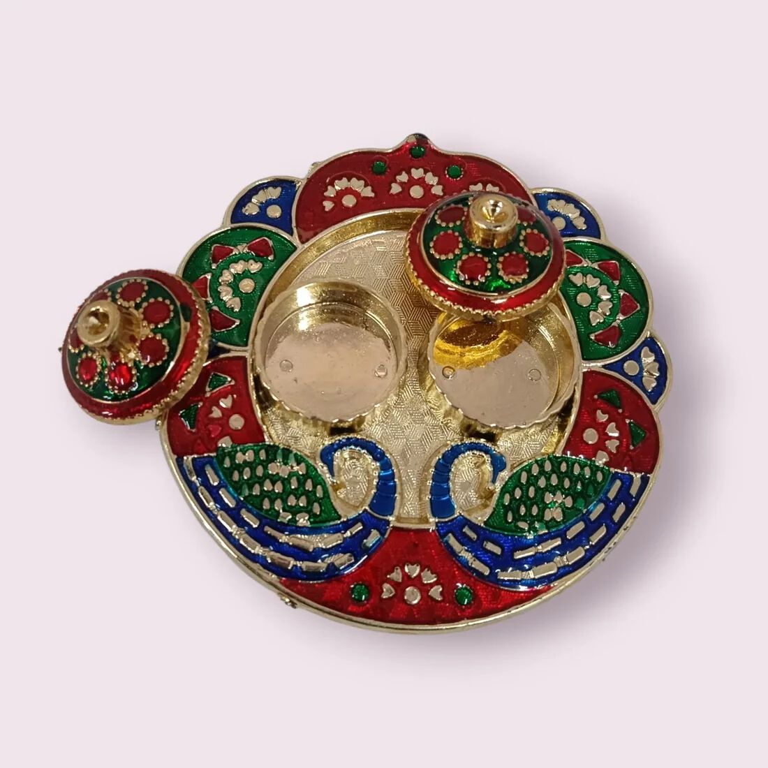 Peacock Meenakari Platter – Decorative Fiber Plastic Pooja Thali for Festivals (Random Design)