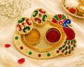 Premium Peacock Design Pooja Thali kumkum holder Set for Festive & Religious Occasions (Random Design)