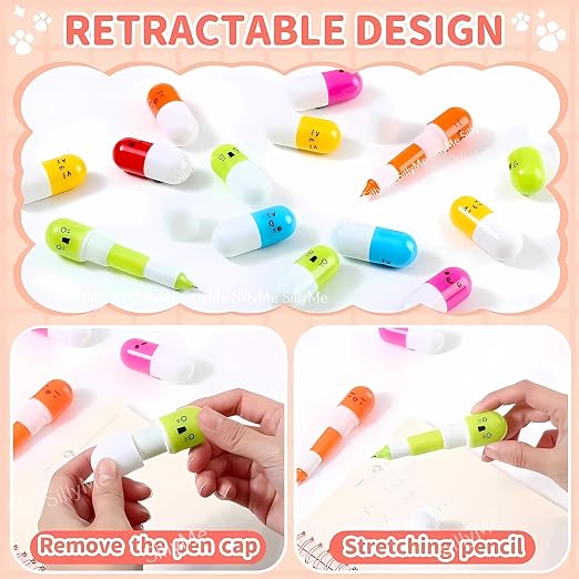 (24 PCS) Cute Capsule Pen for Kids – Colorful Cartoon Design, Fun Writing & School Stationery