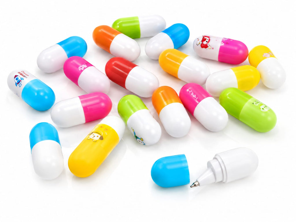 (24 PCS) Cute Capsule Pen for Kids – Colorful Cartoon Design, Fun Writing & School Stationery