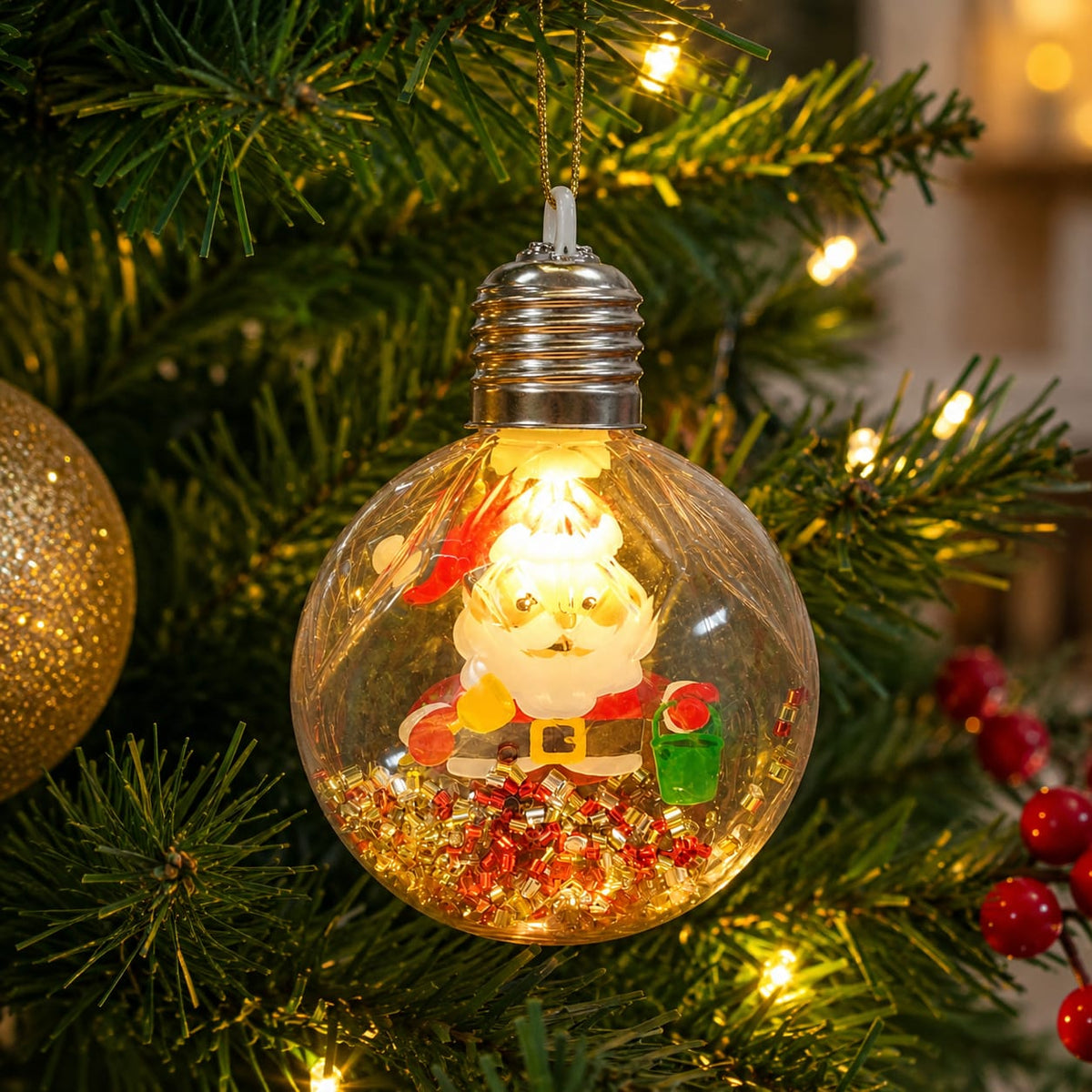 Santa Claus Light-Up Christmas Bauble Ornament for Tree Decoration
