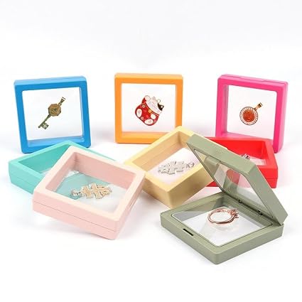 Floating Display Frame 9 cm, Coin Display Case, Dustproof PE Film Transparent Jewelry Storage Box for Ring Necklace Bracelet, Floating Display Case for Coin, Jewelry (Random colour)