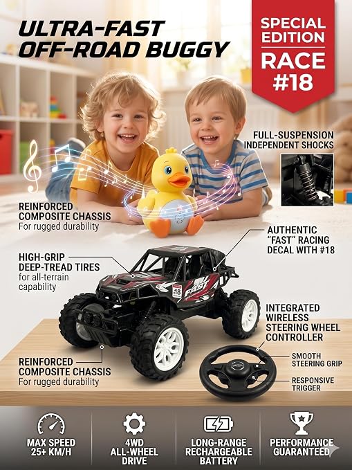 Premium Alloy Rock Crawler - Rechargeable Remote Control Car Toy with Off-Road RC 2WD Monster Truck Gift for Kids Boys and Girls Age 4-12+ (2 colour available)