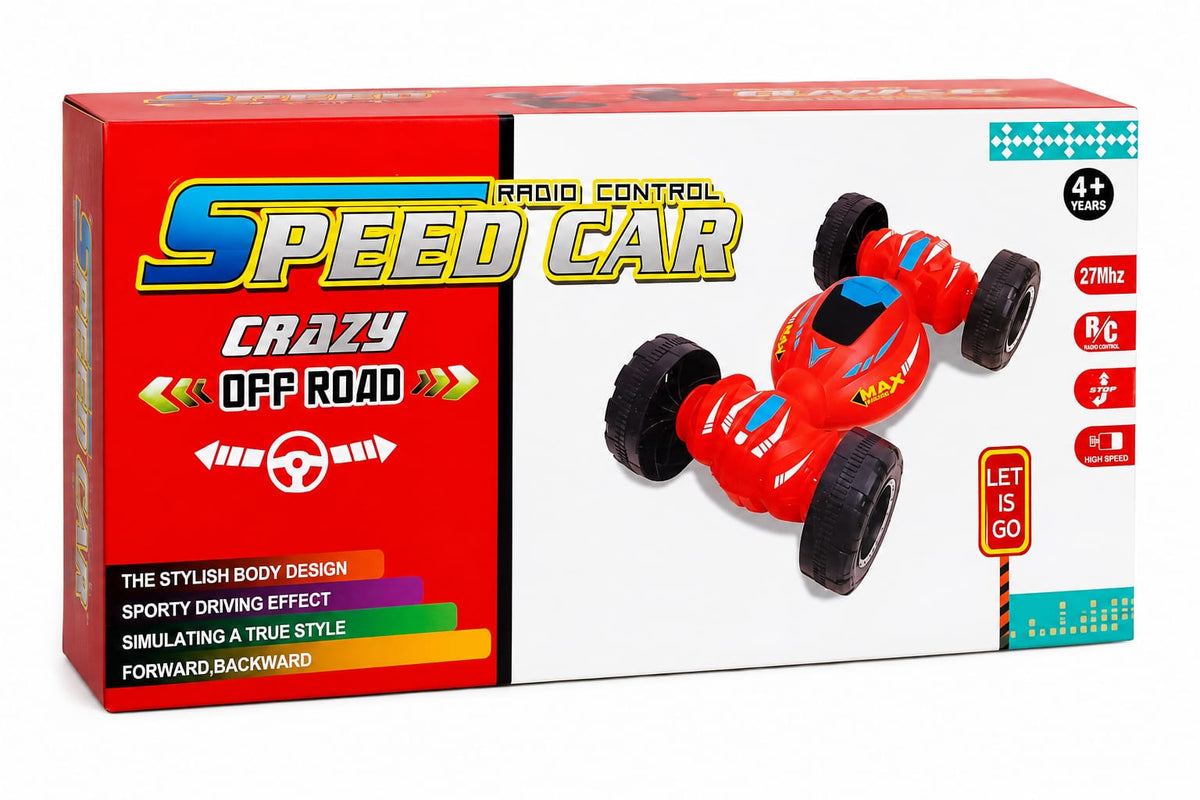 Remote Control Stunt Car for Kids – 360° Flipping RC Off-Road Crawler, High-Speed Electric Toy Car with Steering Wheel Controller for Boys & Girls – Red