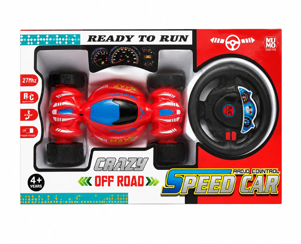 Remote Control Stunt Car for Kids – 360° Flipping RC Off-Road Crawler, High-Speed Electric Toy Car with Steering Wheel Controller for Boys & Girls – Red