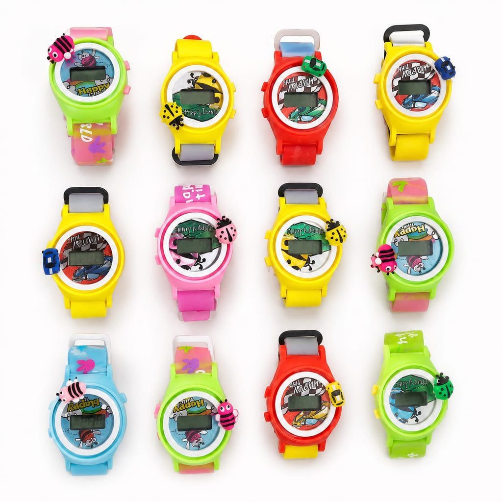 (Pack of 12) Kids Cartoon Digital Watch – Colorful Character Design
