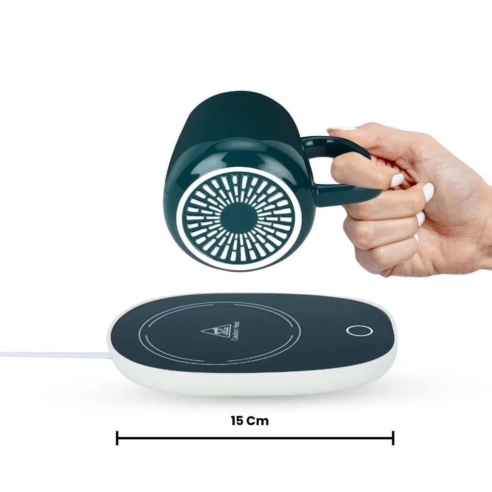 Tea/Coffee Mug Warmer - 350 Ml | Heating Function Electric Warmer Plate with Auto Shut Off | for Home and Office Use | Includes: Mug, Lid and Heating Plate - Green