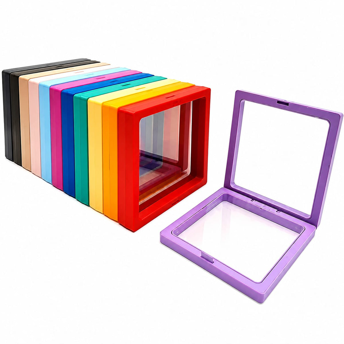 Floating Display Frame 9 cm, Coin Display Case, Dustproof PE Film Transparent Jewelry Storage Box for Ring Necklace Bracelet, Floating Display Case for Coin, Jewelry (Random colour)